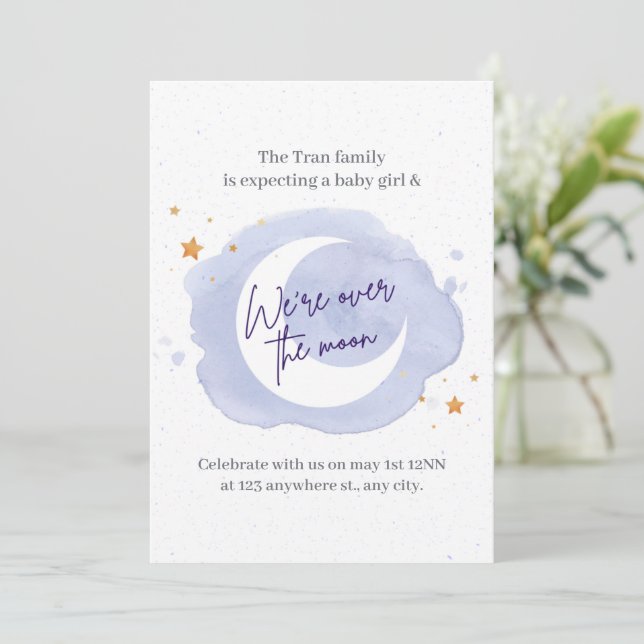 Purple Watercolor fille Baby shower Invitation (Debout devant)