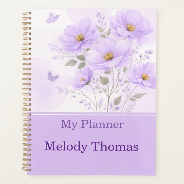 Purple Watercolor Floral Planner Cover Planer (Vorderseite)