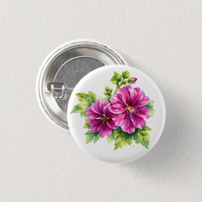 Purple Watercolor Flower Illustration  Button (Vorne & Hinten)
