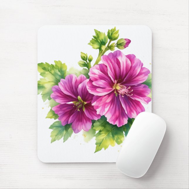 Purple Watercolor Flower Illustration  Mousepad (Mit Mouse)