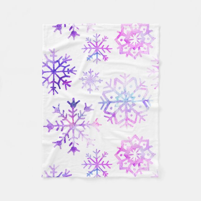 Purple Watercolor Snowflake Christmas Design Fleecedecke (Vorderseite)