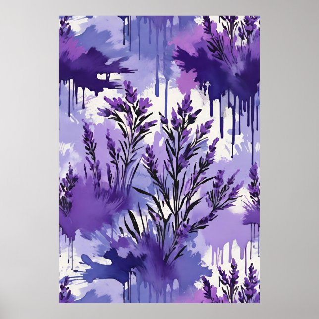 Purple Watercolor with Florals Poster (Vorne)