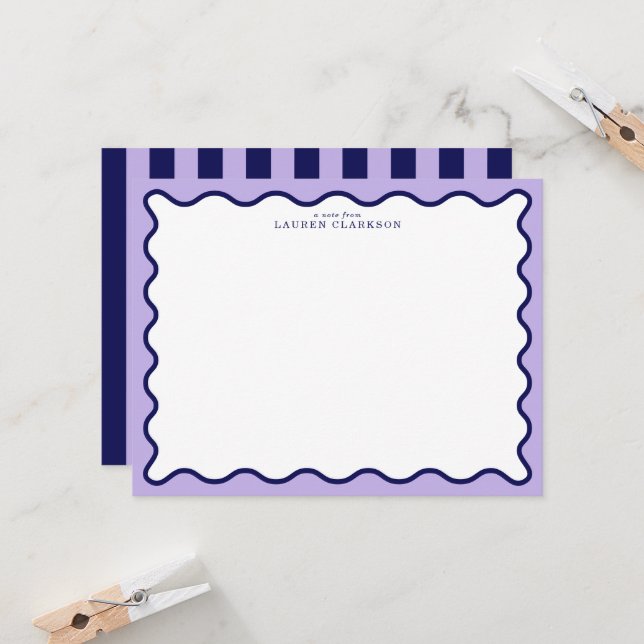 Purple Wavy Frame Note Card with Striped Back Einladung (Vorderseite/Rückseite Beispiel)
