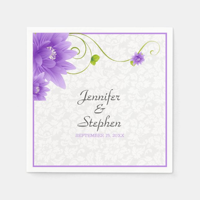 Purple White And Green Floral Design Napkins Serviette (Vorderseite)