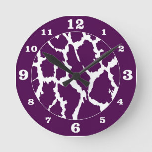 Purple/White Giraffe Animal Print Numbered Runde Wanduhr