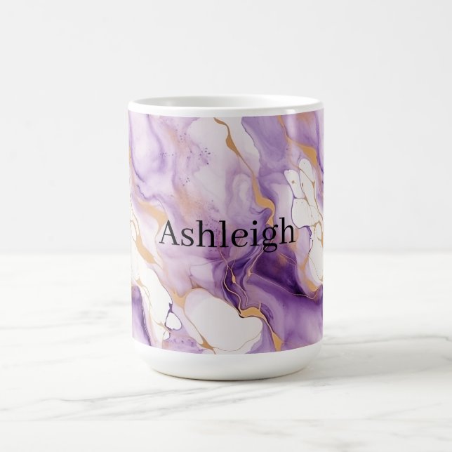 Purple White Gold Abstract Kaffeetasse (Mittel)