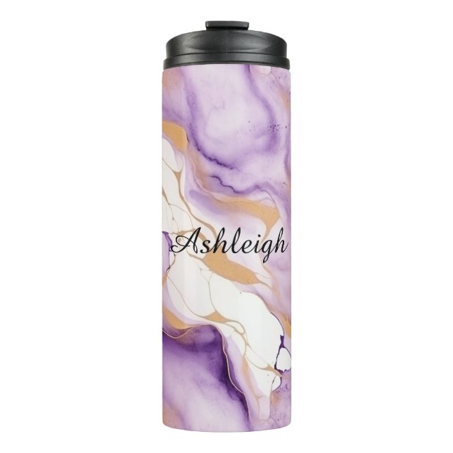Purple White Gold Abstract Thermosbecher (Vorderseite)
