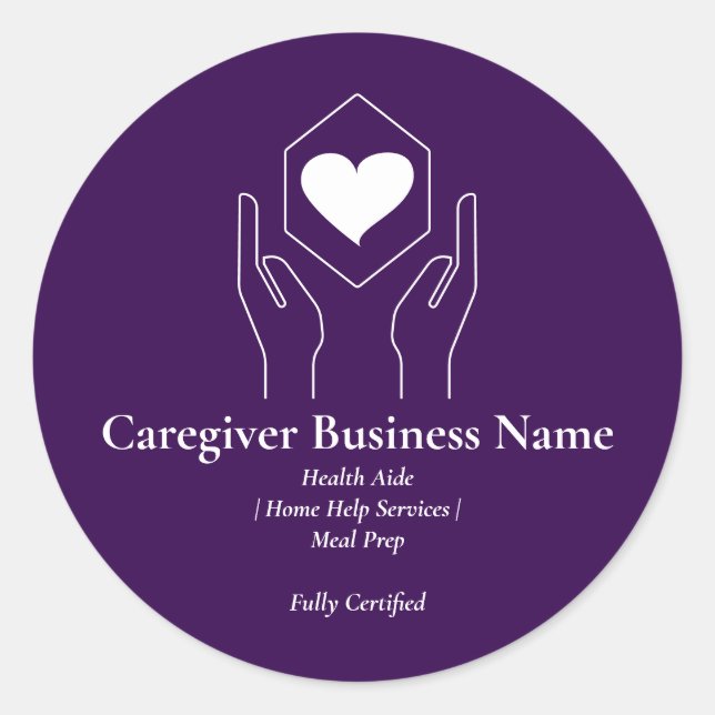 Purple White Hand Heart Caregiver elder Runder Aufkleber (Vorderseite)