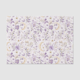 Purple White Moons & Stars Floral Baby Shower Seidenpapier