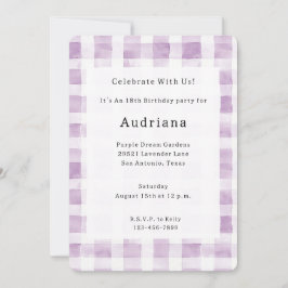 Purple White Plaid Stripes Birthday Einladung