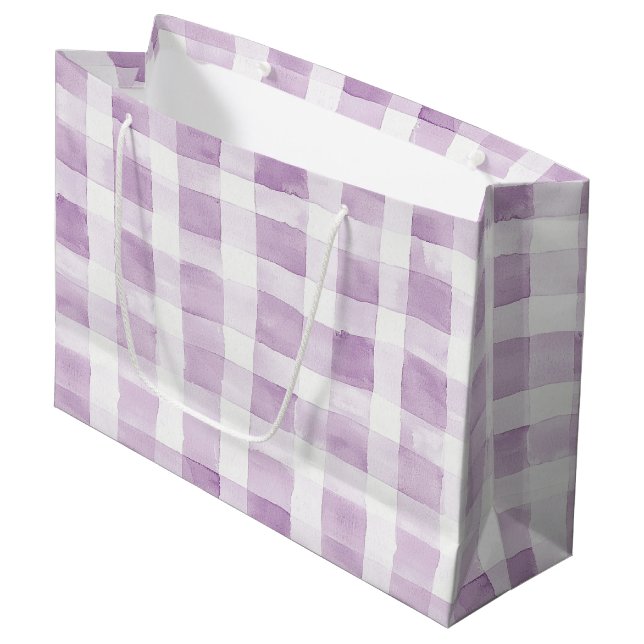 Purple White Plaid Stripes Birthday Große Geschenktüte (Vorderseite Schrägansicht)