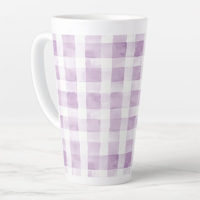 Purple White Plaid Stripes Milchtasse (Linke Ecke)