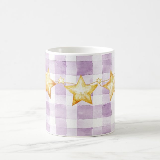 Purple White Stripes Gold Stars Baby Shower Kaffeetasse (Mittel)