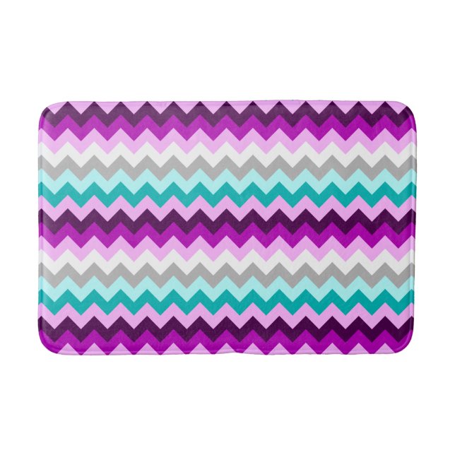 Purple White Teal Chevrons Medium Bath Mat Badematte (Vorderseite)