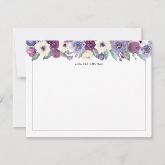 Purple White Watercolor Floral Personalized Mitteilungskarte
