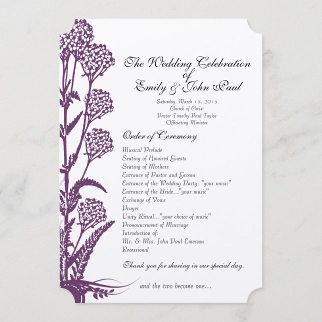 Purple Wild Flower Programme de mariage (Devant)