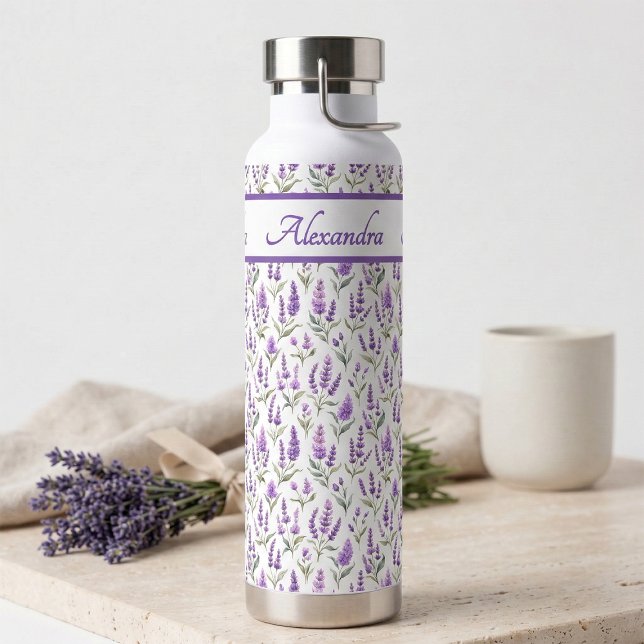 Purple Wildflower Watercolor Monogram Name Trinkflasche (Von Creator hochgeladen)