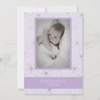Purple Wildflowers Silver Photo Naming Ceremony Mitteilungskarte