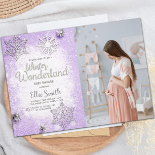 Purple Winter Baby Shower Invitations avec photo