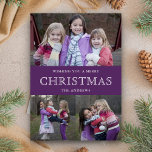 Purple Winter Christmas Photo Collage Feiertagskarte<br><div class="desc">Send your family and friends a cute purple theme Christmas card with your favorite family photos. Flip the card over to reveal a beautiful snowflakes pattern on the back of the card.</div>