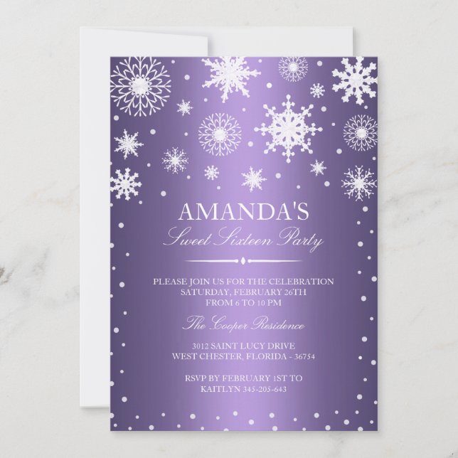 Purple Winter Wonderland Sweet 16 Invitation (Devant)