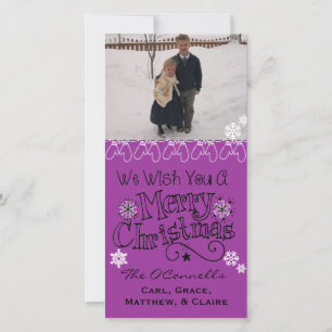 Purple Wish You Joyeux Carte photo de Noël