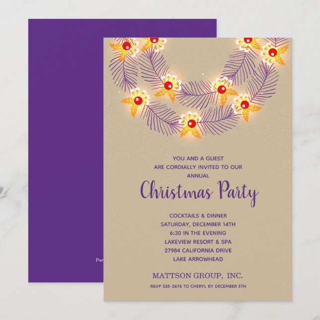 Purple Wreath Christmas Holiday Invitations (Devant / Derrière)