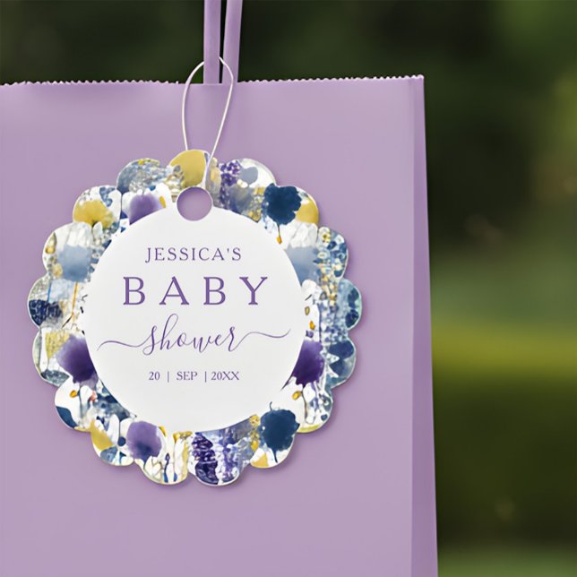 Purple Yellow Watercolor Wildflower Baby Shower Geschenkanhänger (Celebrate your mama-to-be moment in full bloom with this elegant wildflower design.)