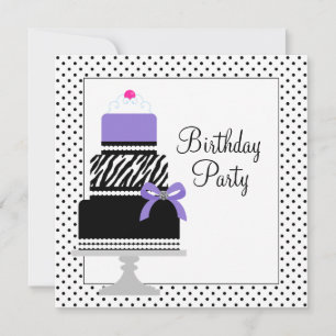 Purple Zebra Cake Cupcake Invitation de fête d'ann