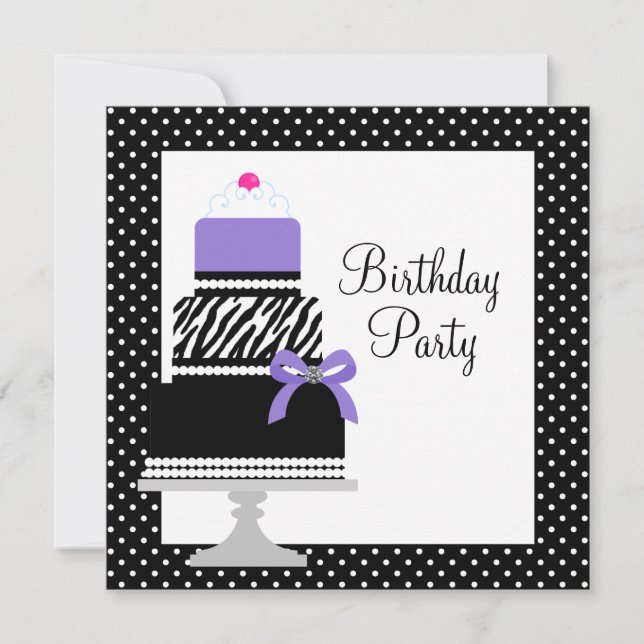 Purple Zebra Cake Cupcake Invitation de fête d'ann (Devant)