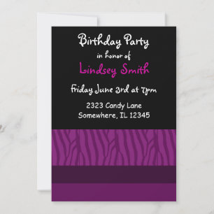 Purple Zebra Imprimer Invitation Anniversaire