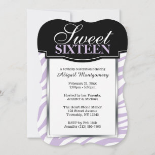 Purple Zebra Imprimer Sweet 16 Invitations Anniver