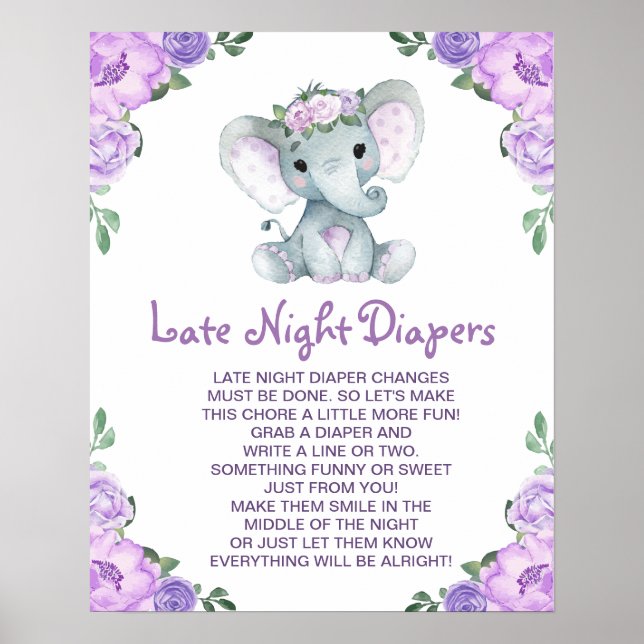 PurpleElephant Spätdiapers Baby Showspiel Poster (Vorne)