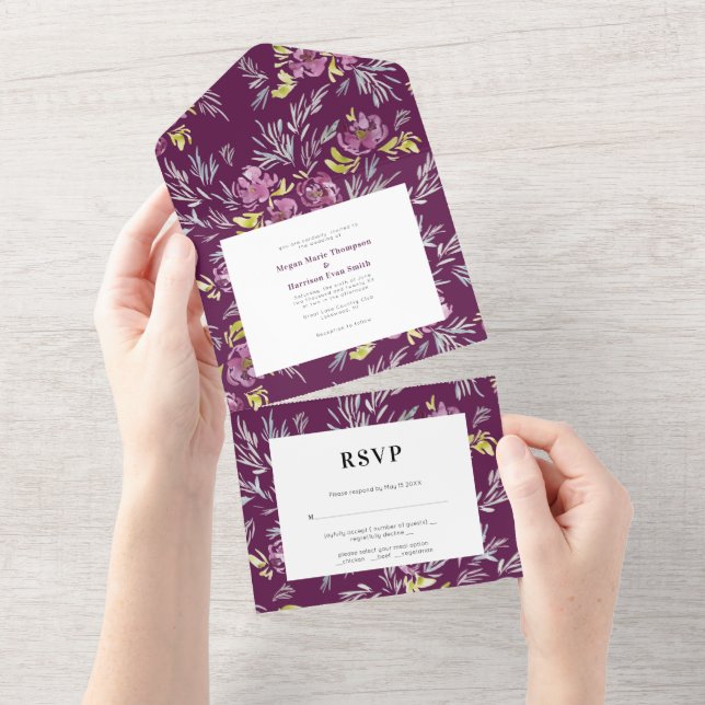 PurpleModern Aquarelle Faire-part de mariage (Déchirure)