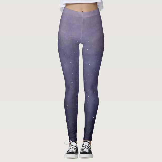 Purplish Blue Watercolor Starry Night Leggings (Vorderseite)