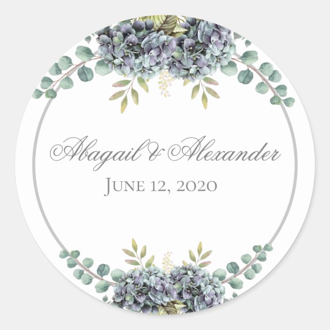 Purplish Hydrangeas Eucalyptus Round Sticker (Vorderseite)