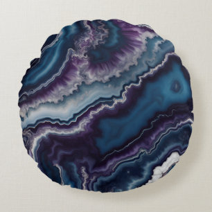 Purpur Blau Weiß Achatmarmor Design Rundes Kissen