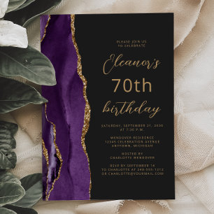 Purpur-Gold-Achat-Schiefer-Script 70. Geburtstag Einladung