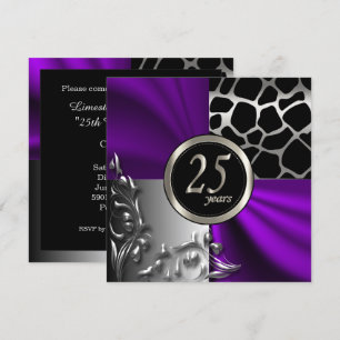 Purpur-Satin & Silber 25-Jahres-Party Einladung