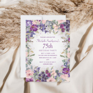 Purpurrosaner Blumen-Blatt 75. Geburtstag Einladung