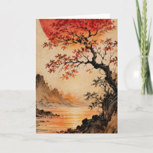 Purpurrote Sonne über dem Baum des Lebens Karte