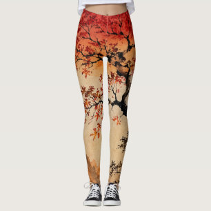 Purpurrote Sonne über dem Baum des Lebens Leggings