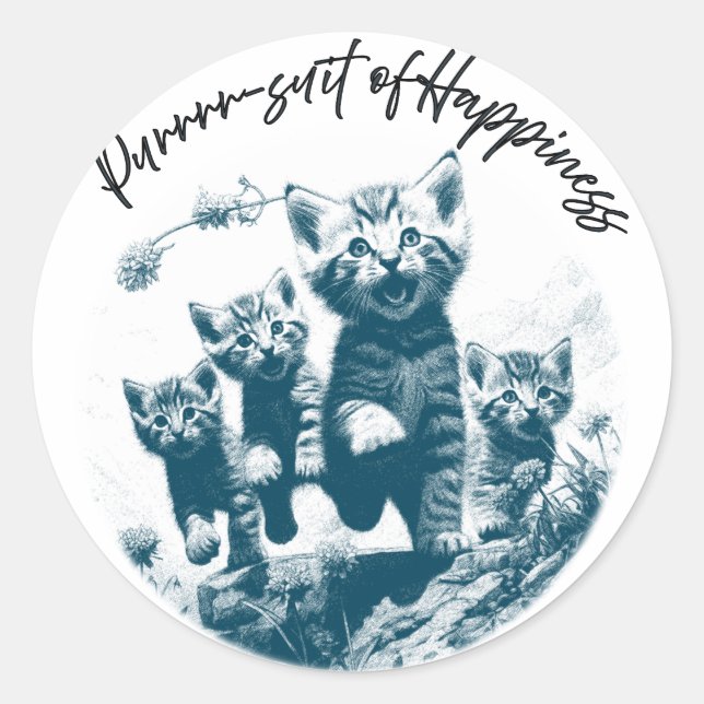 Purr Anzug des Glücks, Kitten Style Runder Aufkleber (Vorderseite)