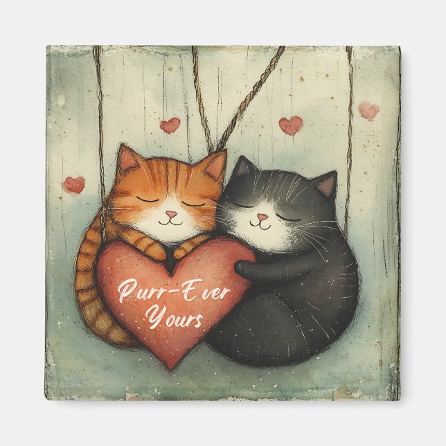 Purr ever Yours Kitty Cat Cuddles Illustriert Art Magnet (Vorne)