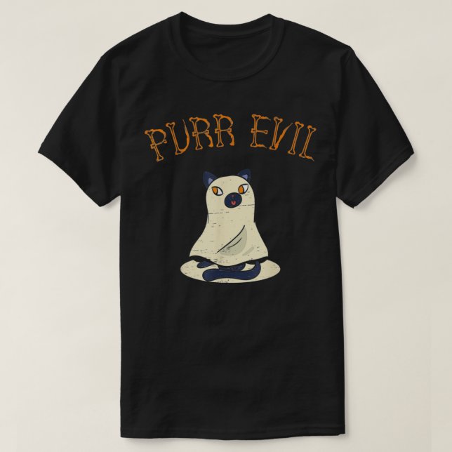Purr Evil Feline Cat Halloween Spooky Trick oder T T-Shirt (Design vorne)