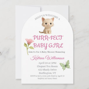 Purr-fect Baby Girl Kitten Babydusche Einladung