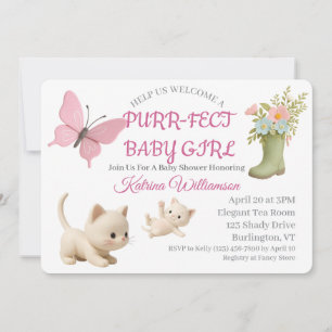 Purr-fect Baby Girl Kitten Babydusche Einladung