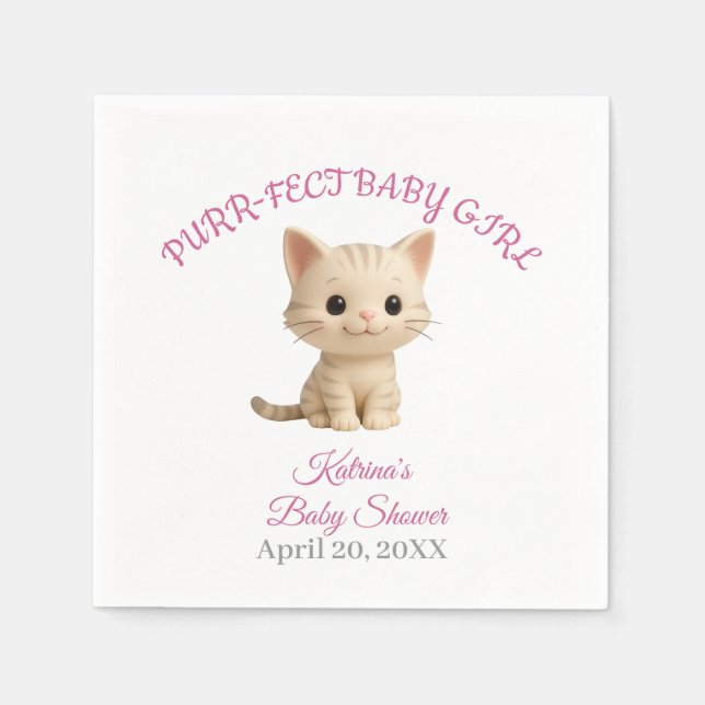 Purr-fect Baby Girl Kitten Babydusche Serviette (Vorderseite)