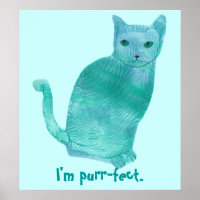 Purr-fect Blue Green Abstrakt Cat Posters
