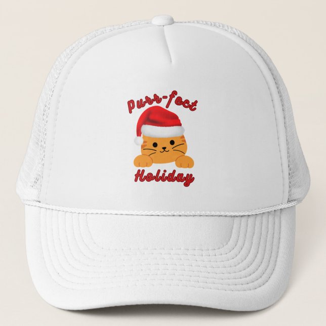 Purr‑fect Holiday Cat Christmas Truckerkappe (Vorderseite)